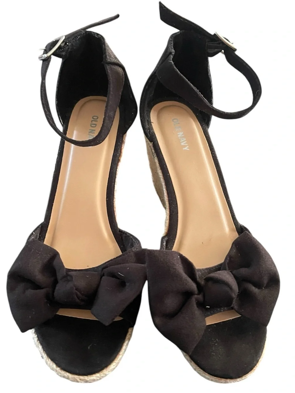 Old Navy sueded bow-tie espadrille wedges with woven jute heel summer casual 8.5